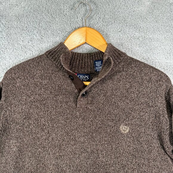 Chaps Ralph Lauren Sweater Mens XL Elbow Patches Thick Cotton Pullover Brown - Picture 4 of 10